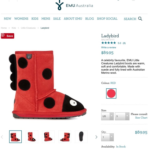 Sold! 🐞Brand new in box, EMU Ladybug boots size 3 - Picture 6 of 6